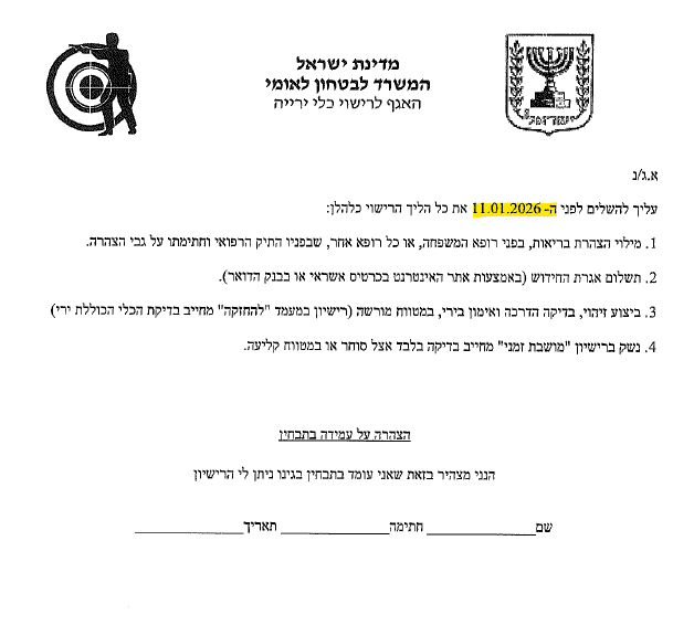 🏆 חידוש רישיון אקדח שפקע תוך 48 שעות | חידוש רישיון תחת הוראת מעבר