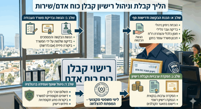 רישיון קבלן כוח אדם | רישיון קבלן שירותי שמירה ואבטחה | רישיון קבלן ניקיון אינפוגרפיקה רישיון קבלן כוח אדם